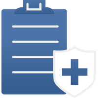 Peer to Peer Chart Reviews A clipboard with a healthcare shield, representing a chart review.